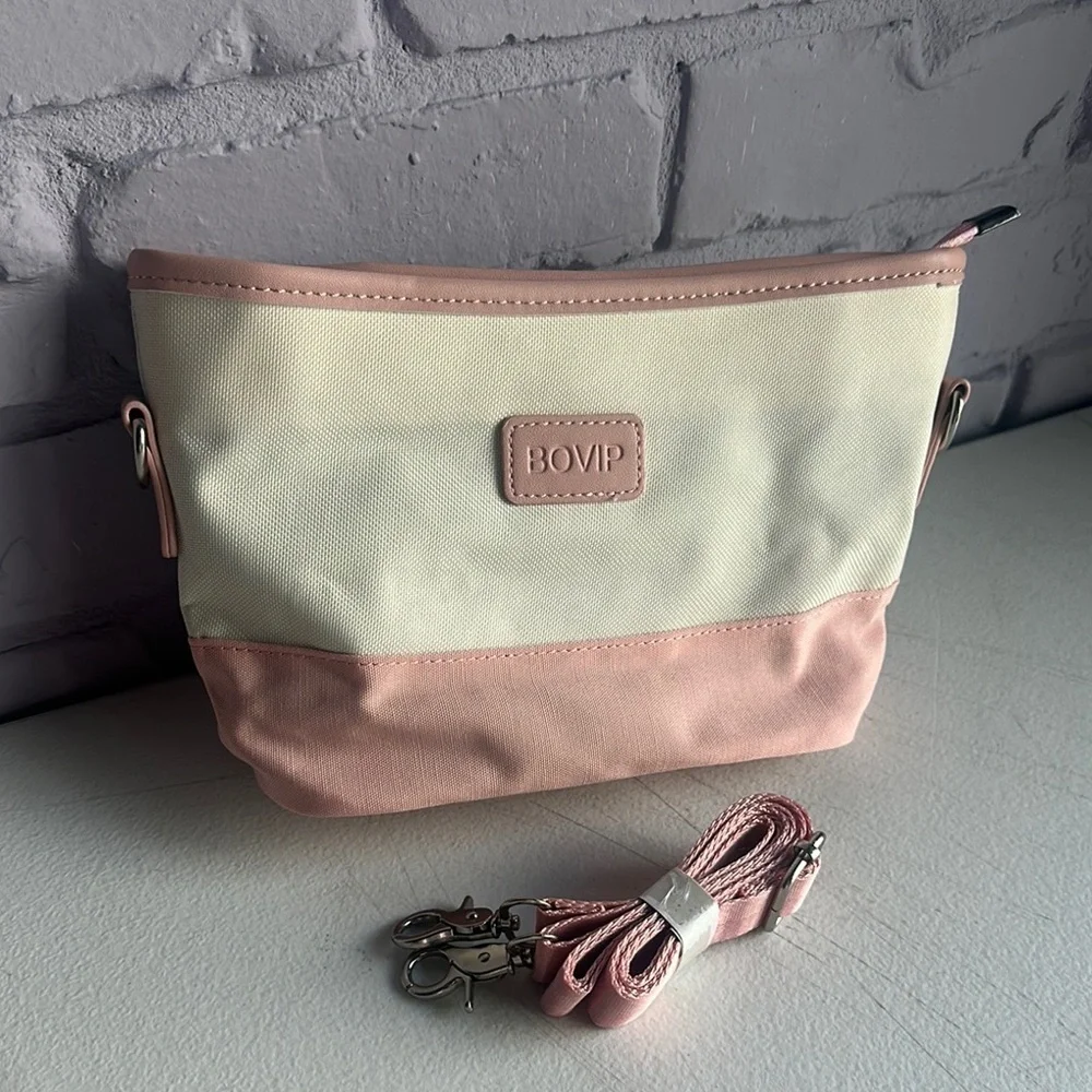 NEW Ovi Pink and Cream Cosmetic Bag with Detachable Strap